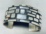 Mosaic Wall!! Vintage Native American Navajo Hand Tooled Sterling Silver Bracelet Cuff-Nativo Arts