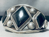 One Of The Most Unique Vintage Native American Navajo Onyx Sterling Silver Bracelet Cuff-Nativo Arts