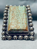 Massive Vintage San Felipe Green Turquoise Sterling Silver Button Ring