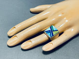 Very Rare!! Vintage Santo Domingo Turquoise Inlay Sterling Silver Ring-Nativo Arts