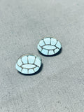 Marvelous Vintage Native American Zuni Blue Gem Inlay Sterling Silver Earrings-Nativo Arts
