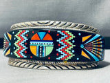 7 Inch Wrist Extreme Intricacy Vintage Turquoise Inlay Sterling Silver Bracelet-Nativo Arts