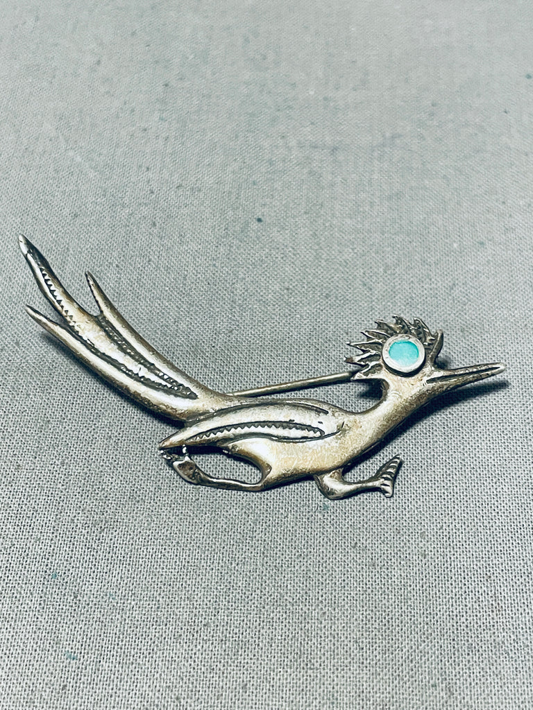 Sterling top silver Zuni road runner pin vintage