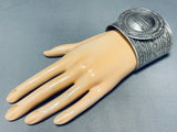 Heavy 123 Grams Native American Navajo Sun Face Sterling Silver Wide Bracelet Cuff-Nativo Arts