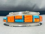 Vibrant Native American Navajo Signed Inlay Turquoise Spiny Opal Sterling Silver Bracelet-Nativo Arts