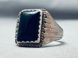 Squared Onyx Vintage Native American Navajo Sterling Silver Ring Old-Nativo Arts