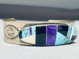 One Of The Most Unique Vintage Native American Navajo Turquoise Inlay Sterling Silver Bracelet-Nativo Arts