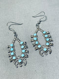 Rare Vintage Native American Navajo Blue Gem Turquoise Sterling Silver Squashblossom Earrings-Nativo Arts