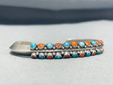 Colorful Vintage Native American Zuni Blue Gem Turquoise Corals Sterling Silver Bracelet-Nativo Arts