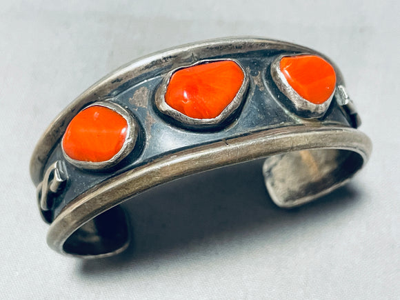 Chunky Dunky Corals!! Vintage Native American Navajo Sterling Silver Bracelet Old-Nativo Arts