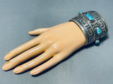One Of The Best Ever Vintage Native American Navajo Geomtric Sterling Silver Turquoise Bracelet-Nativo Arts
