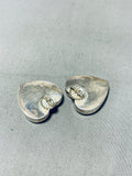 Lovely Vintage Native American Navajo Gaspeite Sterling Silver Heart Earrings-Nativo Arts