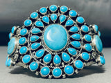 Heavy 97 Grams Vintage Native American Navajo Turquoise Sterling Silver Cluster Bracelet