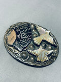 Doves And Chief Vintage Native American Navajo Sterling Silver Buckle Old-Nativo Arts