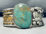 One Of Most Detailed Vintage Native American Navajo Green Turquoise Sterling Silver Bracelet-Nativo Arts