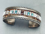 Rare Hand Beaded Vintage Native American Navajo Turquoise Sterling Silver Inlay Bracelet-Nativo Arts