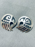 Important Amazing Vintage Native American Hopi Sterling Silver Earrings-Nativo Arts