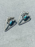 Valentines Vintage Native American Zuni Blue Gem Turquoise Sterling Silver Heart Earrings-Nativo Arts