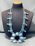 Gasp! 158 Grams Native American Navajo Turquoise Sterling Silver Squash Blossom Necklace-Nativo Arts