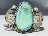 Huge Hand Carved Leaves Vintage Native American Navajo Green Turquoise Sterling Silver Bracelet-Nativo Arts