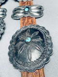 Early 1900's Vintage Native American Navajo Hand Tooled Sterling Silver Turquosie Concho Belt-Nativo Arts