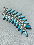 Amazing Vintage Native American Zuni Blue Gem Turquoise Sterling Silver Pin-Nativo Arts