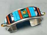 Native American Important Vintage Len Adakai Turquoise Inlay Sterling Silver Bracelet-Nativo Arts