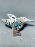 Expressive Native American Navajo Blue Gem Turquoise Sterling Silver Hummingbird Ring-Nativo Arts