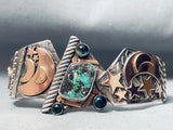 One Of Most Detailed Vintage Southwest Sterling Silver Basalt Turquoise Bracelet-Nativo Arts