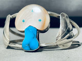 Mushroom Very Unique Vintage Native American Zuni Turquoise Sterling Silver Inlay Bracelet-Nativo Arts