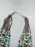 Colorful Native American Navajo Turquoise Coral Lapis Sterling Silver Necklace-Nativo Arts