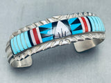 One Of The Best 6' Wrist Vintage Native American Navajo Turquoise Inlay Sterling Silver Bracelet-Nativo Arts