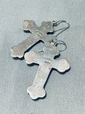Glorious Vintage Native American Navajo Mexican Multi Stone Sterling Silver Cross Earrings-Nativo Arts