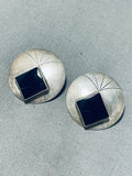 Remarkable Vintage Native American Navajo Black Onyx Sterling Silver Earrings Signed Sara Smith-Nativo Arts