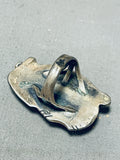 Epic Viintage Native American Navajo Pilot Mountain Turquoise Sterling Silver Leaf Ring-Nativo Arts