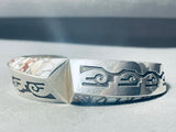 6 Inch Wrist Rare Vintage Native American Navajo White Agate Sterling Silver Bracelet Cuff-Nativo Arts