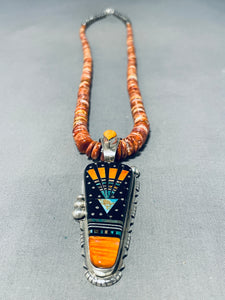 Vibrant Vintage Native American Navajo Orange Spiny Sterling Silver Necklace-Nativo Arts