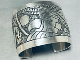 Gigantic Native American Navajo Textured Sterling Silver Eagles Storyteller Bracelet-Nativo Arts