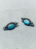 Sweet Vintage Native American Navajo Blue Gem Turquoise Sterling Silver Post Earrings-Nativo Arts