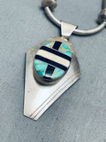 Tommy Sam Vintage Native American Navajo Turquoise Inlay Sterling Silver Necklace-Nativo Arts