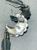 Fabulous Vintage Native American Navajo Blue Gem Turquoise Sterling Silver Dangle Earrings-Nativo Arts