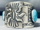 Signed Native American Navajo Pilot Mountain Turquoise Sterling Silver Sun Bracelet-Nativo Arts