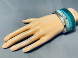 One Of The Most Unique Navajo 139 Gram Sterling Silver Inlay Bracelet-Nativo Arts