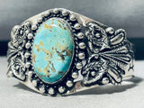 Highly Detailed Vintage Native American Navajo #8 Turquoise Sterling Silver Bracelet Cuff-Nativo Arts