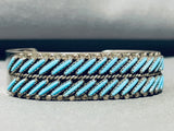 Slanted Turquoise!! Vintage Native American Zuni Needlepoint Sterling Silver Bracelet-Nativo Arts