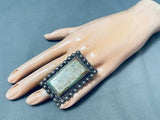 Massive Vintage San Felipe Green Turquoise Sterling Silver Button Ring