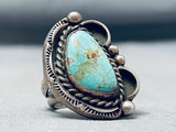 Incredible Vintage Native American Navajo Spiderweb #8 Turquoise Sterling Silver Ring-Nativo Arts