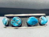 Brilliant Native American Navajo Signed 7 Morenci Turquoise Sterling Silver Bracelet-Nativo Arts