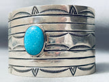 Linda Johnson Exquisite Native American Navajo Kingman Turquoise Sterling Silver Bracelet