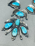 One Of The Best Vintage Native American Navajo Turquoise Sterling Silver Leaf Necklace Old-Nativo Arts